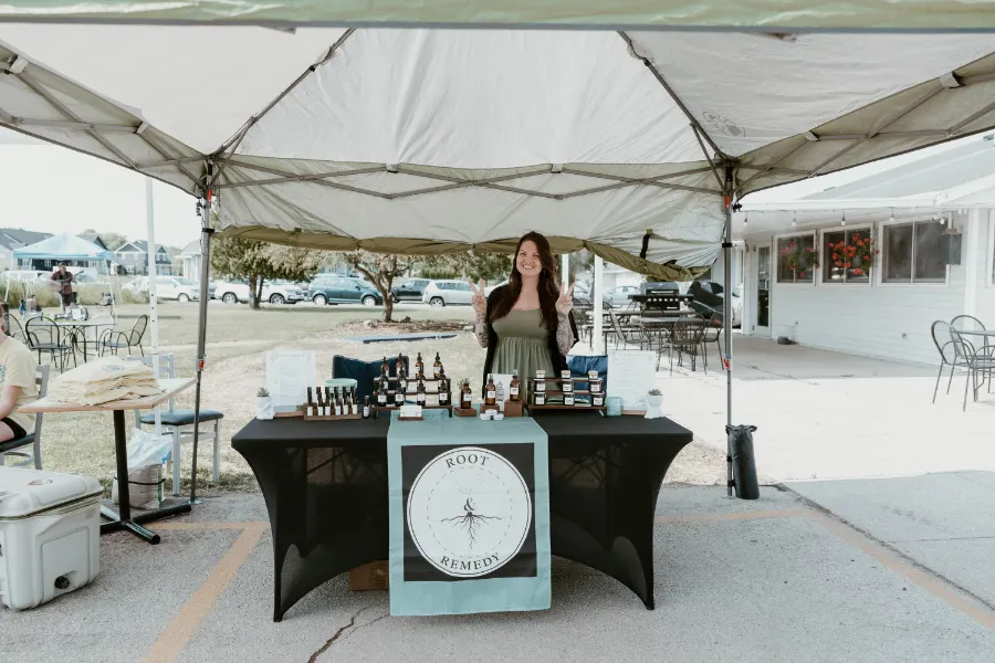 A local maker's booth at the weekly Backyard Market and Brews